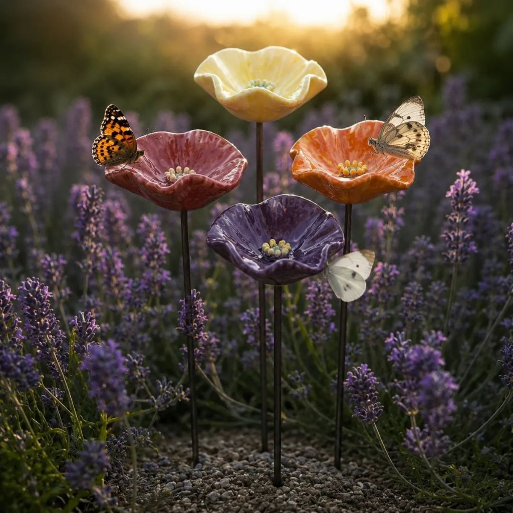 Abreuvoirs faits à la main en forme de fleur de papillon – abreuvoirs en céramique résistants aux intempéries, lot de 4