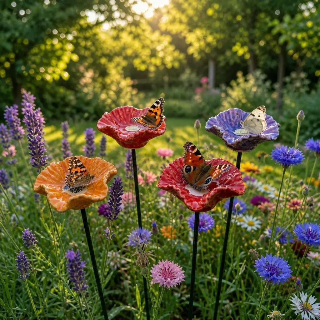 Abreuvoirs faits à la main en forme de fleur de papillon – abreuvoirs en céramique résistants aux intempéries, lot de 4