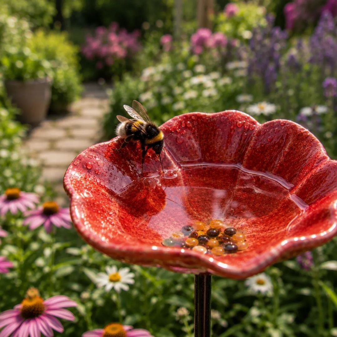 Fleurs à Bourdons Faites à la Main – abreuvoirs en céramique résistants aux intempéries pour bourdons, lot de 4.