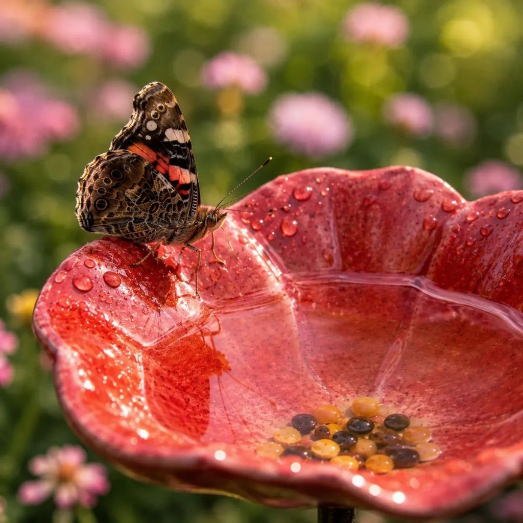Abreuvoirs faits à la main en forme de fleur de papillon – abreuvoirs en céramique résistants aux intempéries, lot de 4