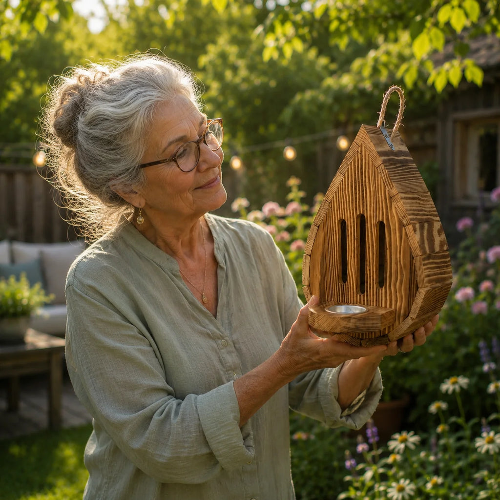 Handgemaakt druppelvormig vlinderhuis van natuurlijk hout vervaardigd