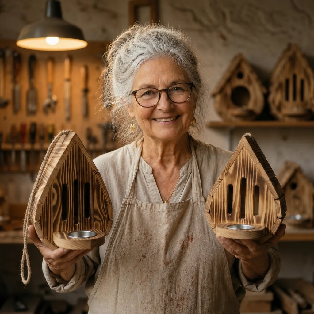 Vlinderhuis, handgemaakt en druppelvormig, vervaardigd van natuurlijk hout