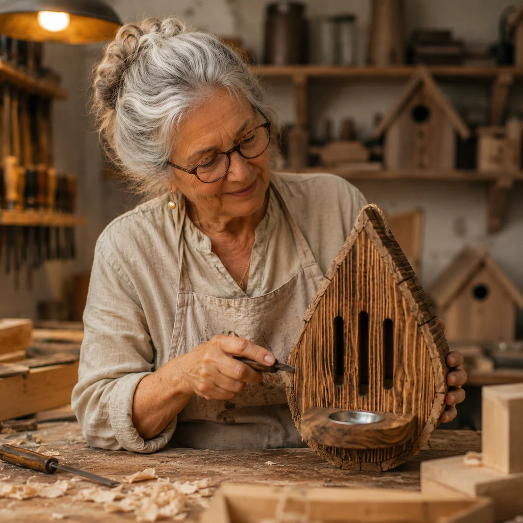 Handgemaakt druppelvormig vlinderhuis van natuurlijk hout vervaardigd