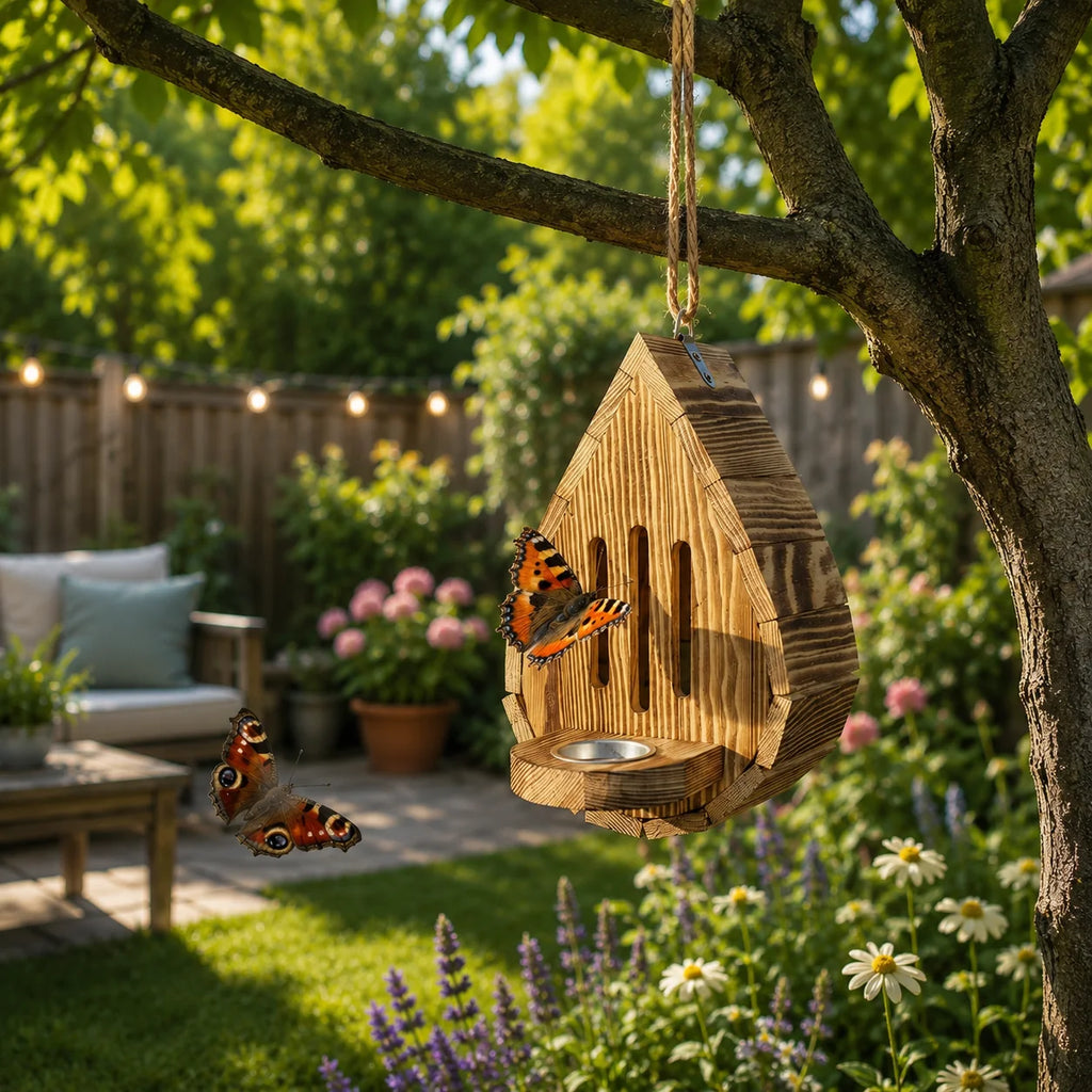 Handgemaakt druppelvormig vlinderhuis van natuurlijk hout vervaardigd