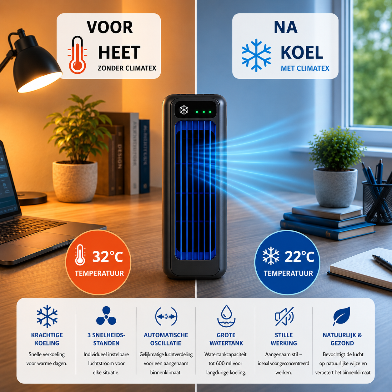 ClimateX - Climatiseur mobile – Aucune installation requise | Refroidit en un seul clic