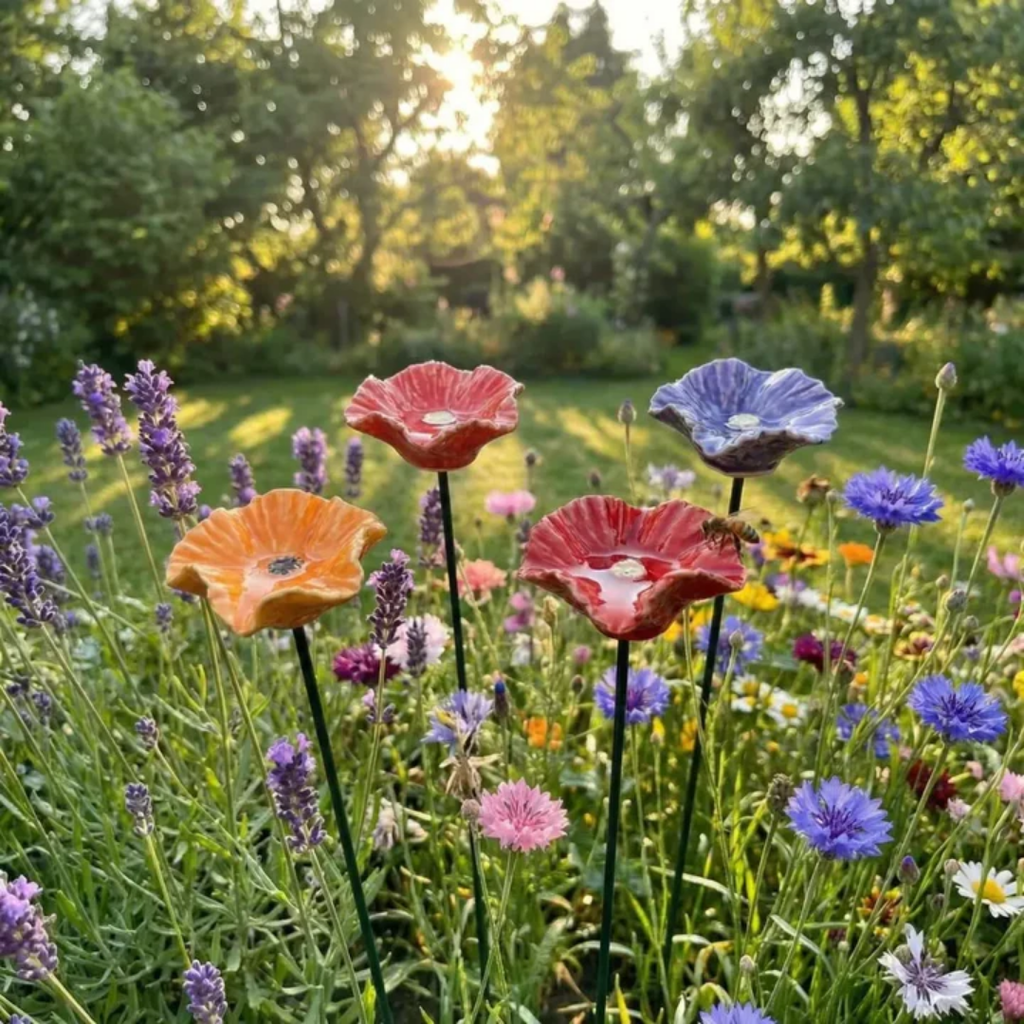Handgemaakte Bijenbloesems – Weerbestendige Keramische Drinkbakjes voor Bijen, Set van 4