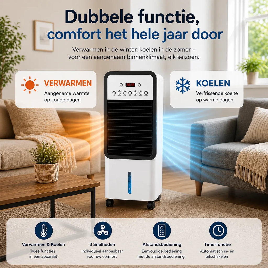 VrijKlima Max - Mobiele allround airconditioner – Koelen in de zomer, verwarmen in de winter | Geen installatie nodig
