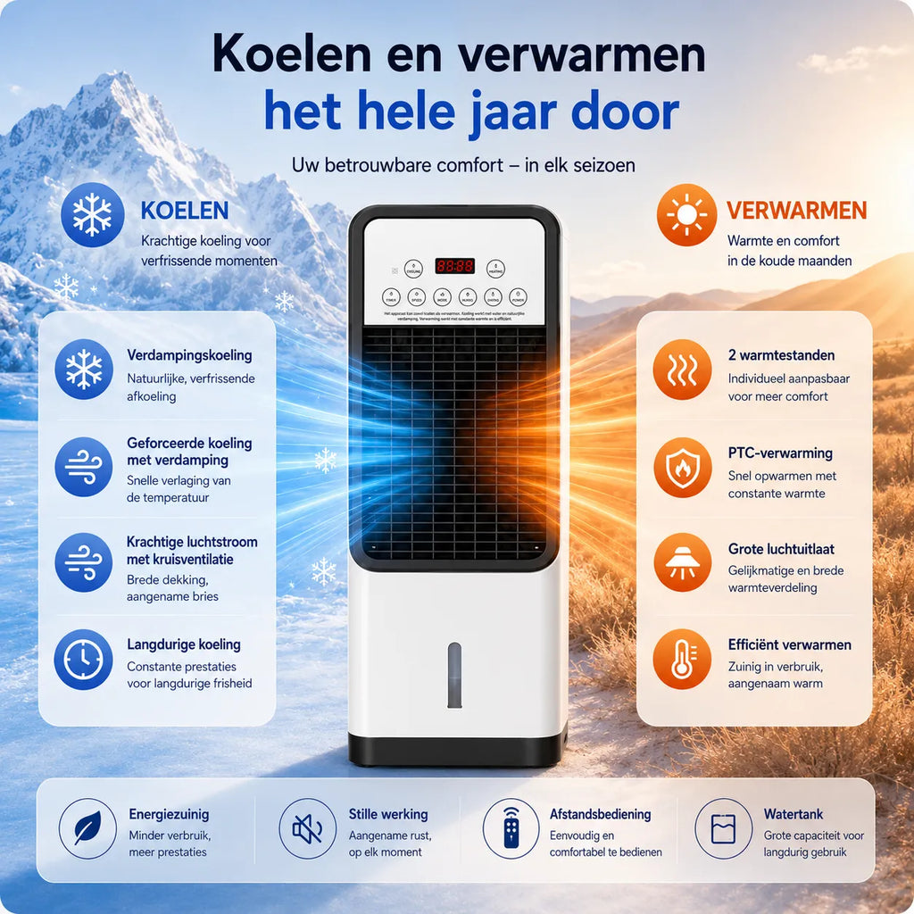 VrijKlima Max - Mobiele allround airconditioner – Koelen in de zomer, verwarmen in de winter | Geen installatie nodig