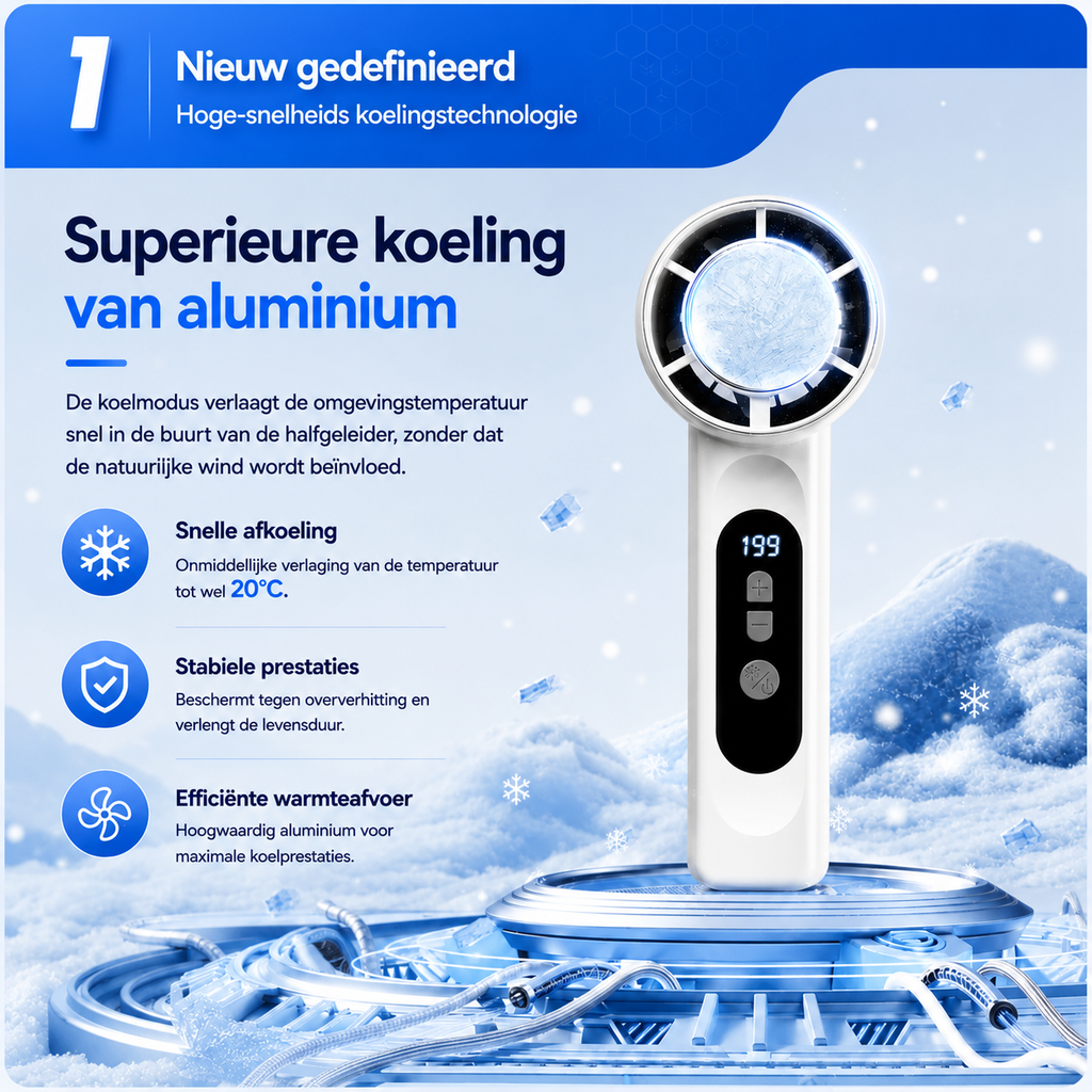 IJsBries Pro™ – Ventilador personal de refrigeración directa activa — 199 modos, un botón y sensación instantánea de frescor