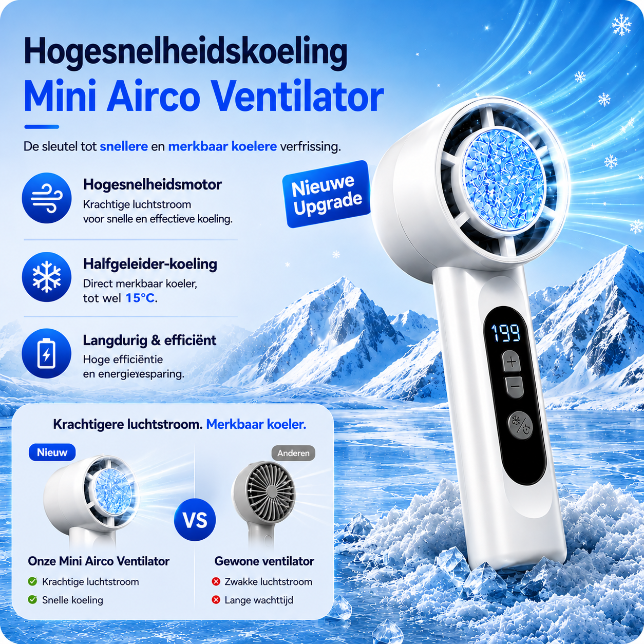 IJsBries Pro™ – Ventilador personal de refrigeración directa activa — 199 modos, un botón y sensación instantánea de frescor