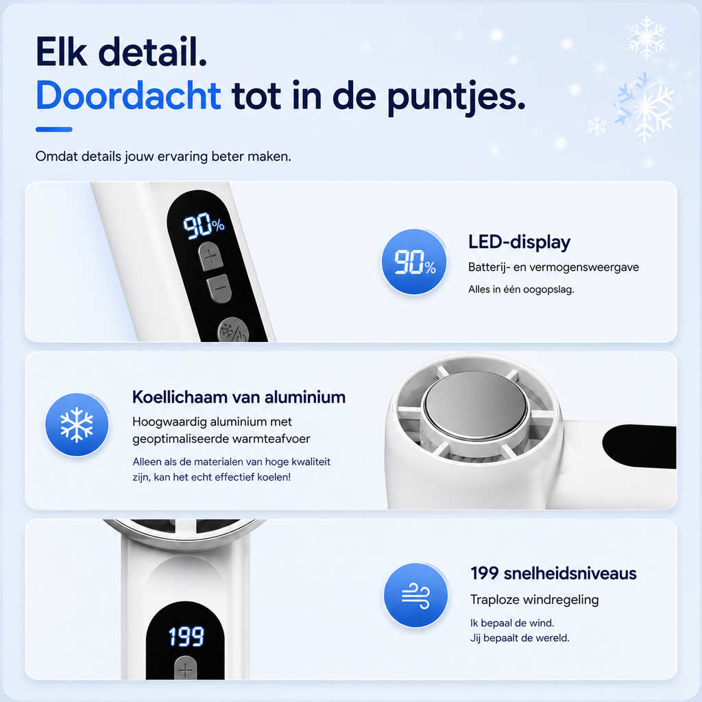 IJsBries Pro™ – Ventilador personal de refrigeración directa activa — 199 modos, un botón y sensación instantánea de frescor