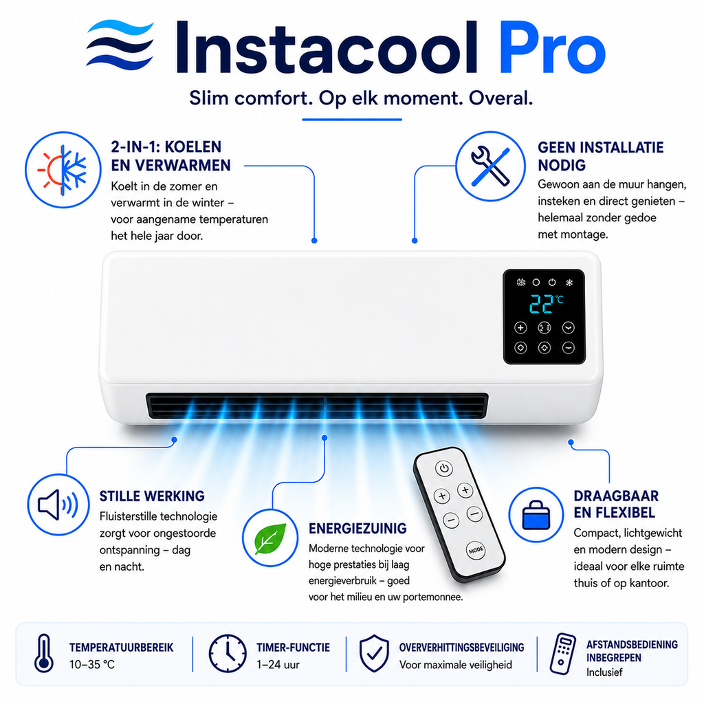 InstaCool Pro – Airco & Verwarming – Geen Installatie Nodig | 2-in-1 | Voor ruimtes tot 51 m²