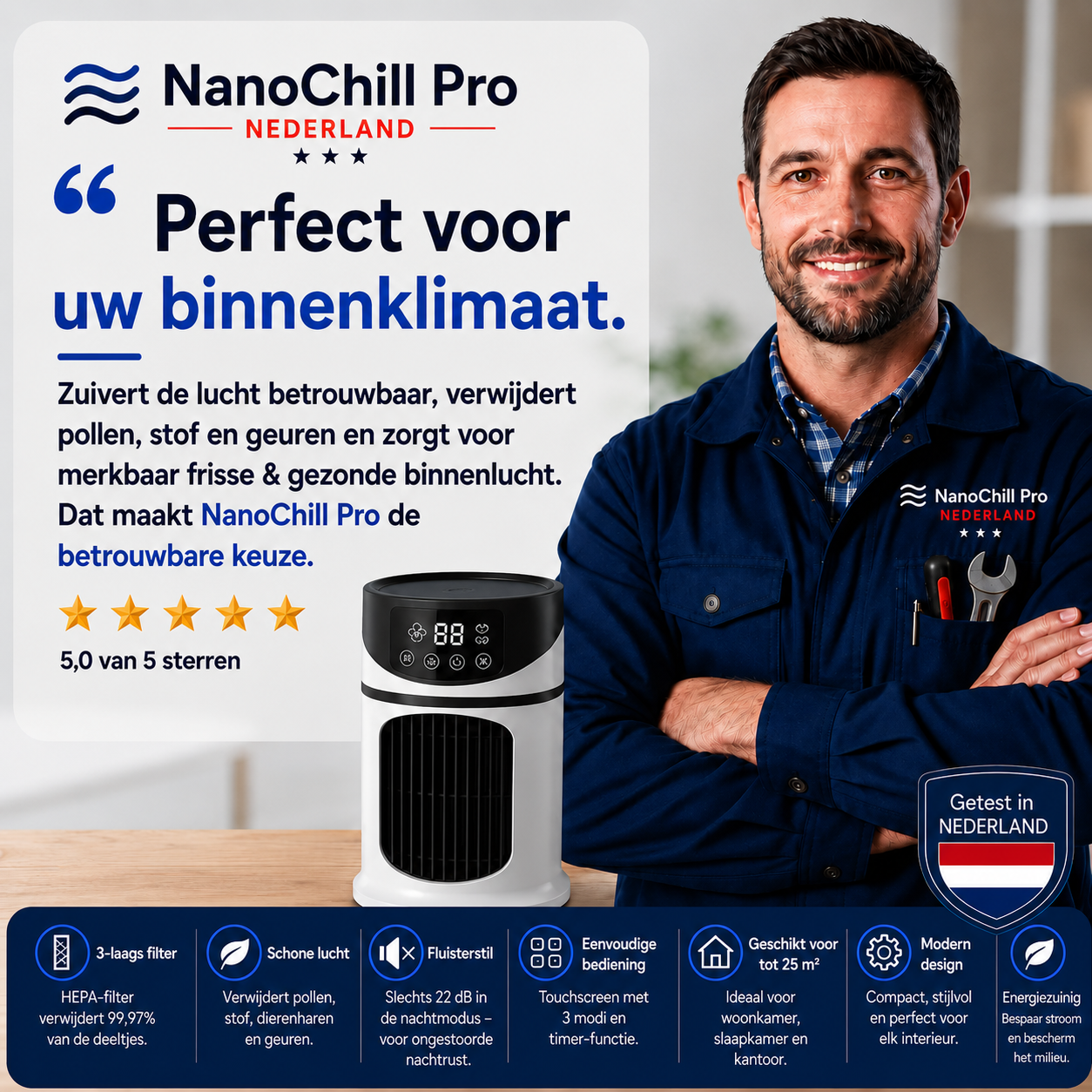 NanoChill Pro - Refroidisseur d'air mobile – Aucune installation requise | Refroidit en un seul clic