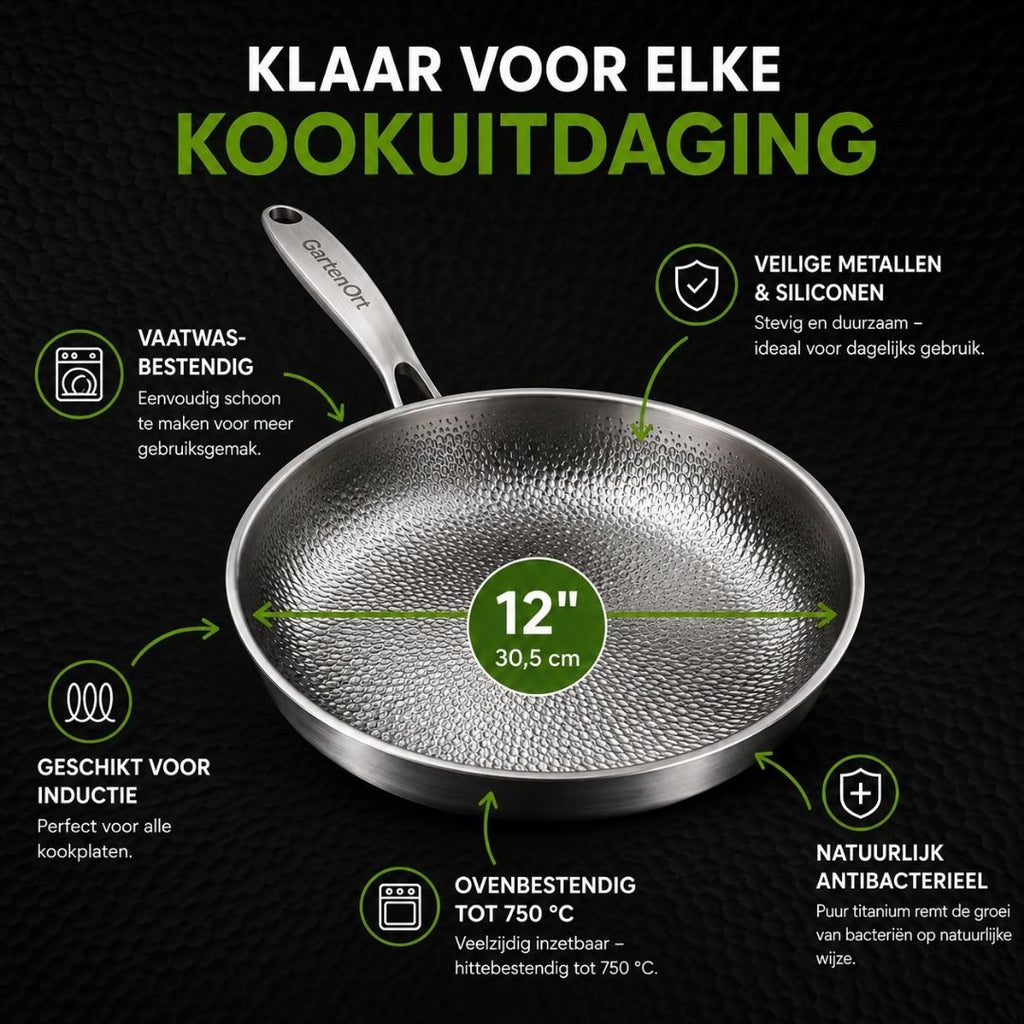 TitanPur Pro – Poêle en titane sans revêtement antiadhésif, sans PFAS et sans PTFE | 30 cm