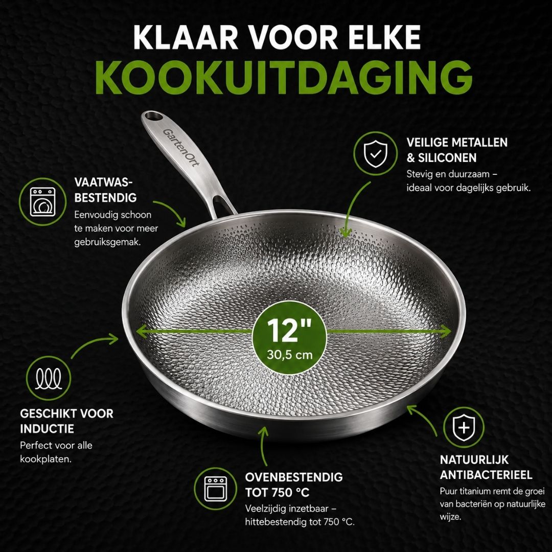TitanPur Pro – Poêle en titane sans revêtement antiadhésif, sans PFAS et sans PTFE | 30 cm