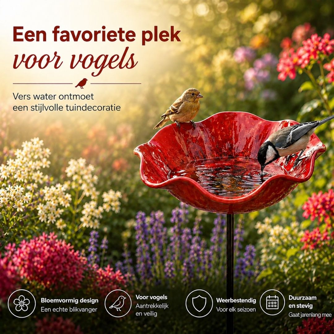 Vogelbloemen – Handgemaakte vogeldrinkbak in bloemvorm | Set van 2