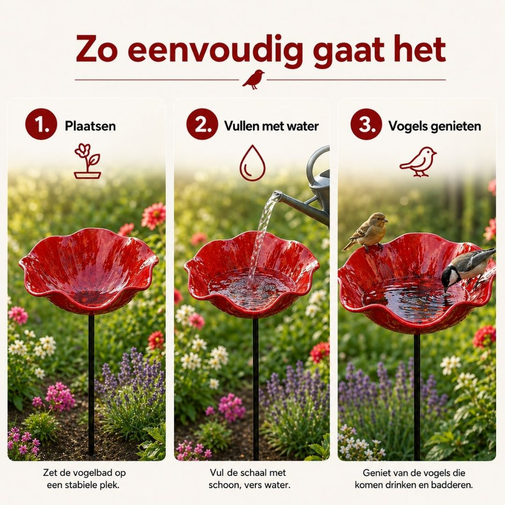 Vogelbloemen – Handgemaakte vogeldrinkbak in bloemvorm | Set van 2