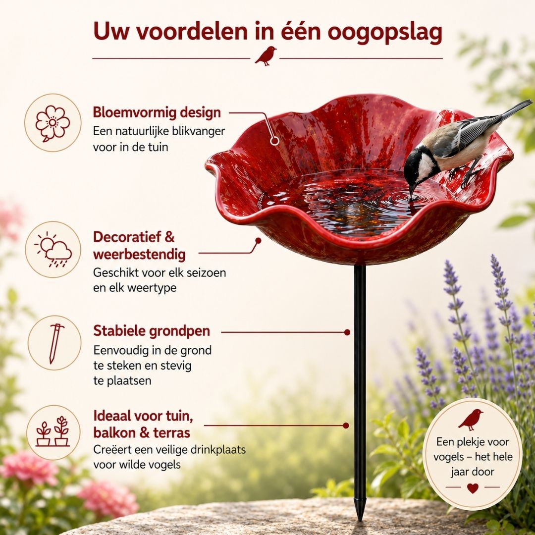 Vogelbloemen – Handgemaakte vogeldrinkbak in bloemvorm | Set van 2