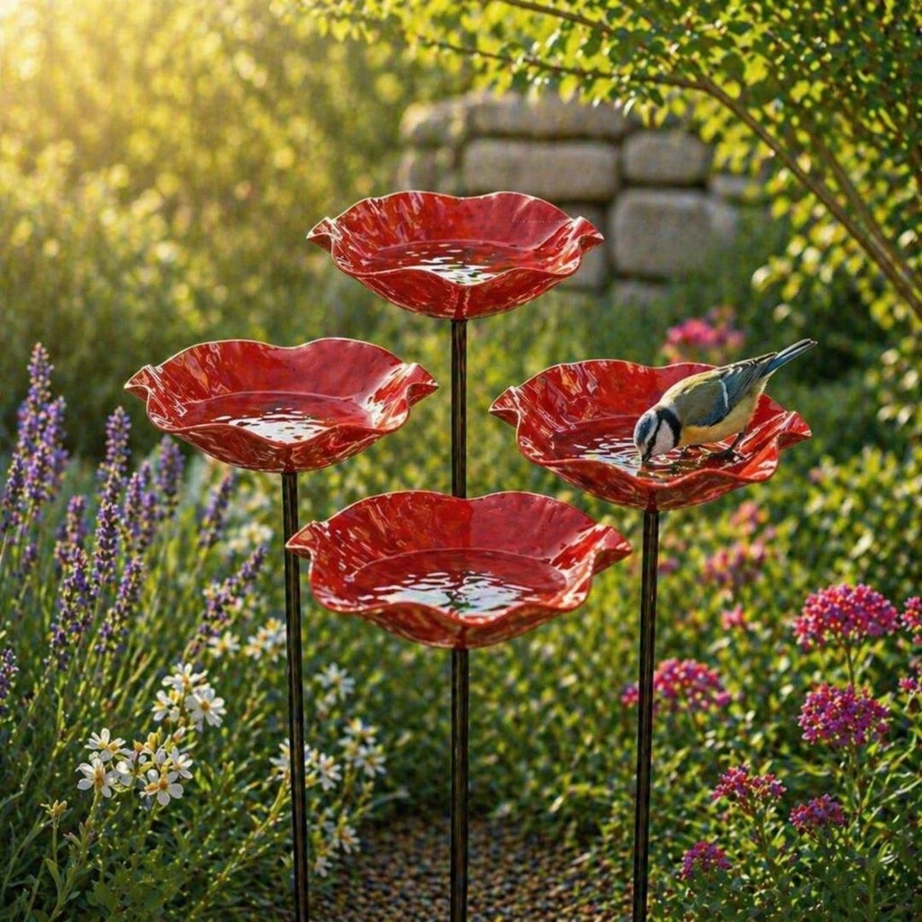 Vogelbloemen – Handgemaakte vogeldrinkbak in bloemvorm | Set van 2