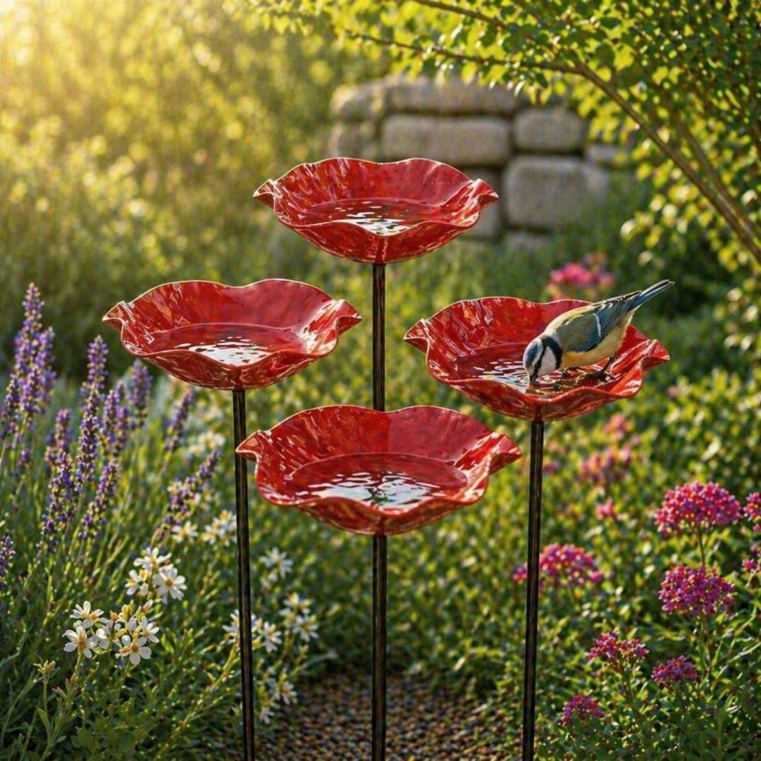 Vogelbloemen – Handgemaakte vogeldrinkbak in bloemvorm | Set van 2