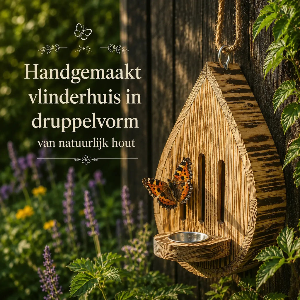 Handgemaakt druppelvormig vlinderhuis van natuurlijk hout vervaardigd