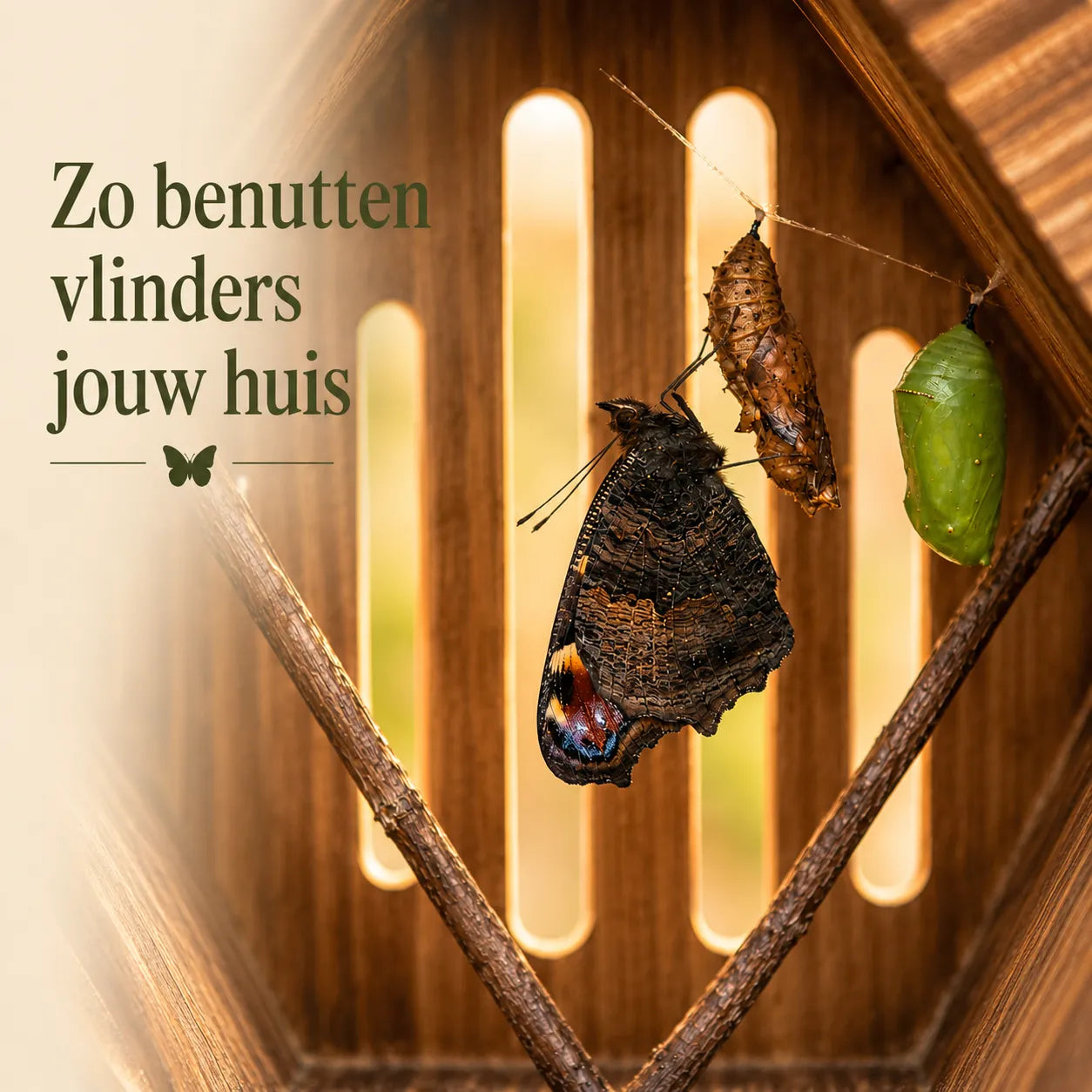 Handgemaakt druppelvormig vlinderhuis van natuurlijk hout vervaardigd