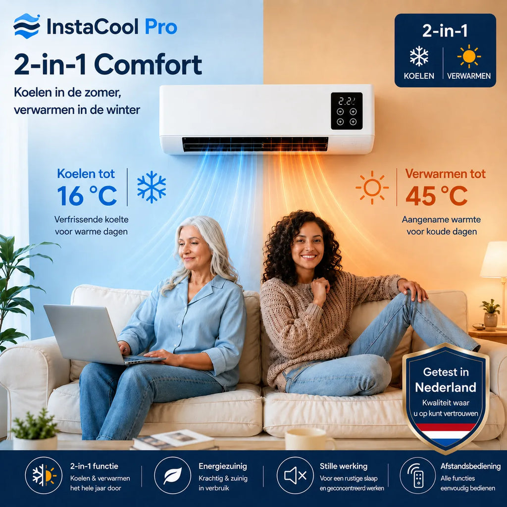 InstaCool Pro – Airco & Verwarming – Geen Installatie Nodig | 2-in-1 | Voor ruimtes tot 51 m²